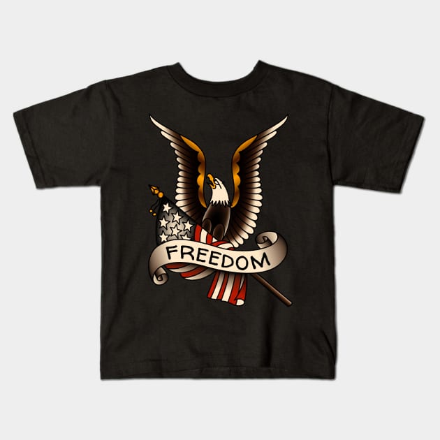 OldSalt American Traditional Freedom Eagle with Flag Kids T-Shirt by OldSalt